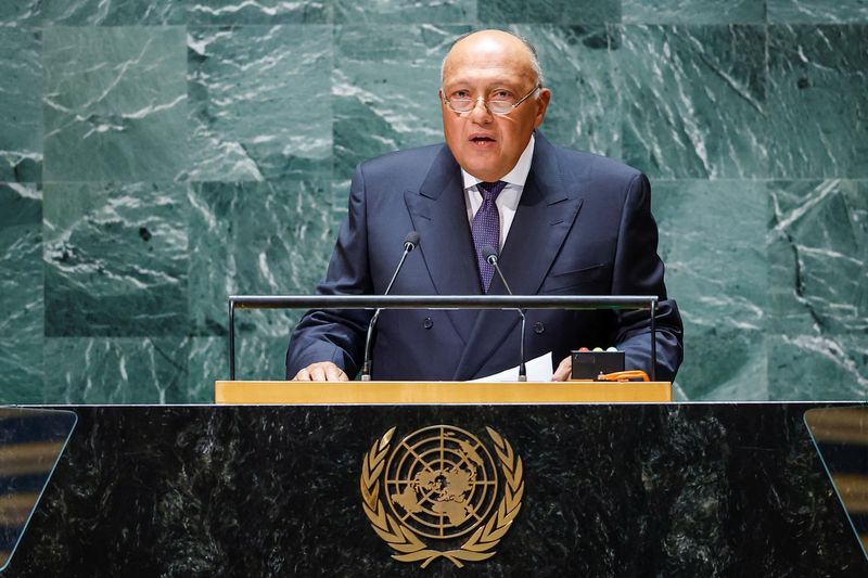 &copy; Reuters. وزير الخارجية المصري سامح شكري يتحدث خلال جلسة للأمم المتحدة في نيويورك يوم 23 سبتمبر أيلول 2023. تصوير: إدواردو مونوز - رويترز.