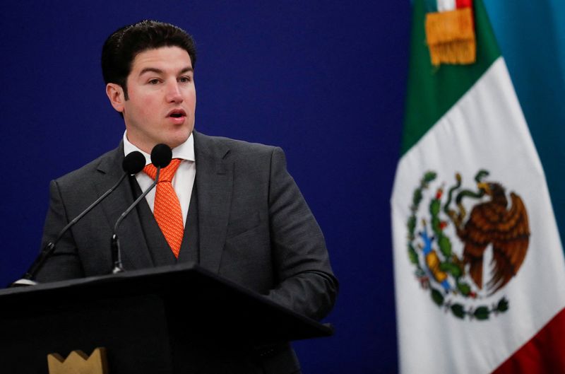 &copy; Reuters. FILE PHOTO: Governor of Nuevo Leon state Samuel Garcia speaks during a school equipment delivery event at the Prepa Tec high school, in Monterrey, Mexico April 25, 2023. REUTERS/Daniel Becerril/File Photo