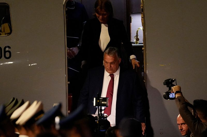 &copy; Reuters. Hungarian Prime Minister Viktor Orban arrives at Beijing Capital International Airport to attend the Third Belt and Road Forum in Beijing, China, October 15, 2023.  Ken Ishii/Pool via REUTERS/file photo