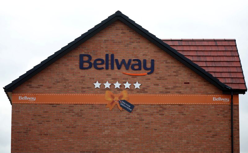 &copy; Reuters. FILE PHOTO: A company logo is seen on the outside of a show home at a Bellway housing development in Liverpool, Britain, August 23, 2023. REUTERS/Phil Noble/File photo