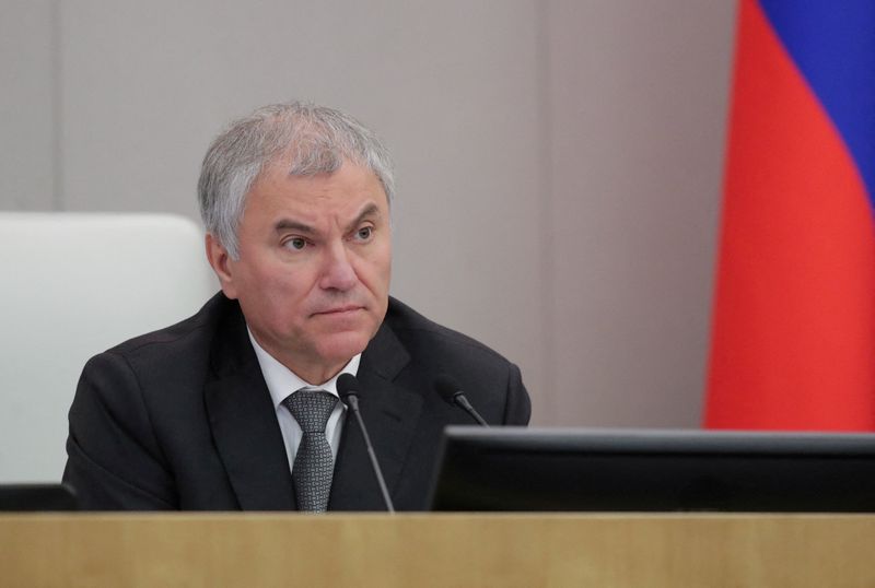 &copy; Reuters. FOTO DE ARCHIVO: Viacheslav Volodin, presidente de la Cámara Baja de la Duma Estatal de Rusia, asiste a una sesión plenaria en Moscú, Rusia, 10 de octubre de 2023. REUTERS/Duma Estatal Rusa