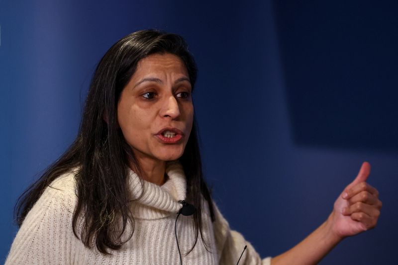 &copy; Reuters. FILE PHOTO: Bank of England Monetary Policy Committee member Swati Dhingra speaks during an event in London, Britain March 8, 2023. REUTERS/Hannah McKay/File Photo