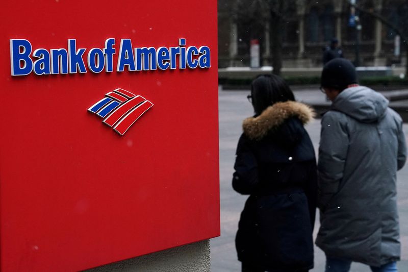 &copy; Reuters. Il logo di Bank of America nel quartiere di Manhattan a New York City, New York, Stati Uniti, 30 gennaio 2019. REUTERS/Carlo Allegri/File Photo