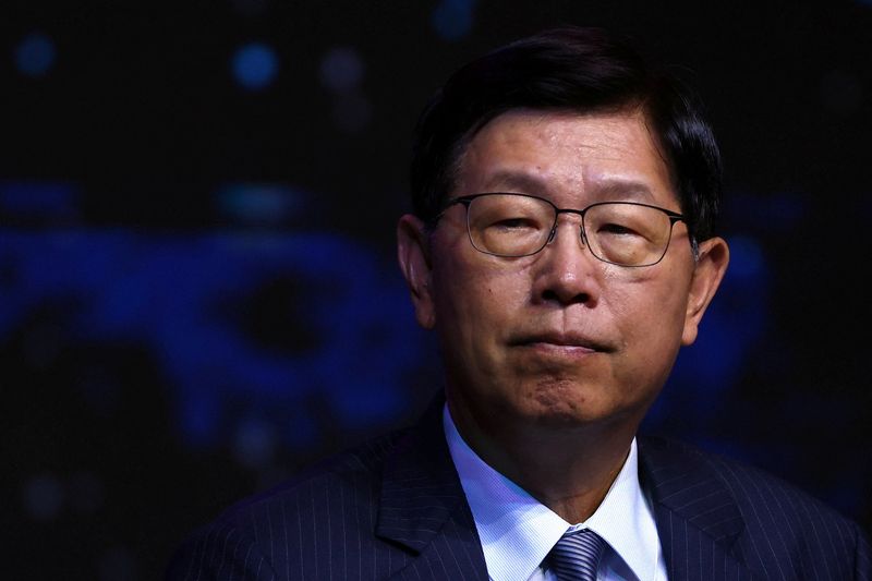 &copy; Reuters. FILE PHOTO: Foxconn Chairman Liu Young-way speaks on stage during the company's annual Tech Day in Taipei, Taiwan, October 18, 2022. REUTERS/Ann Wang/File Photo
