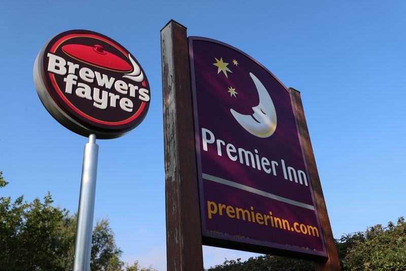 &copy; Reuters. FILE PHOTO: Signages of the Premier Inn Hotel and Brewers Fayre are seen outside the Durham North branch after the chain announced job cuts nationwide, in County Durham, Britain September 22, 2020. REUTERS/Lee Smith/File photo