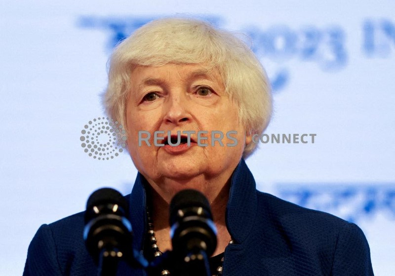 &copy; Reuters. A secretária do Tesouro dos EUA, Janet Yellen, em entrevista coletiva durante reunião do G20 na Índia
16/07/2023
REUTERS/Amit Dave