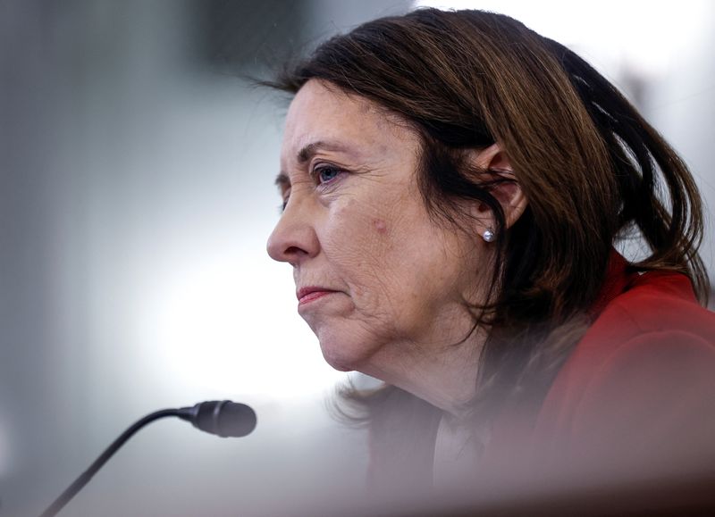 &copy; Reuters. FILE PHOTO: U.S. Senator Maria Cantwell (D-WA) listens during a Senate Commerce, Science and Transportation Committee hearing titled "Improving Rail Safety in Response to the East Palestine Derailment" in Washington, U.S., March 22, 2023. REUTERS/Evelyn H