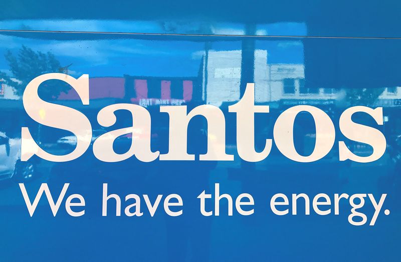 &copy; Reuters. FILE PHOTO: A sign for Santos Ltd is displayed on the front of the company's office building in the rural township of Gunnedah, located in north-western New South Wales in Australia, March 9, 2018. REUTERS/David Gray/File Photo
