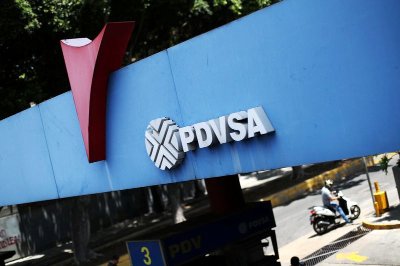 &copy; Reuters. FILE PHOTO: A state oil company PDVSA's logo is seen at a gas station in Caracas, Venezuela May 17, 2019. REUTERS/Ivan Alvarado/File Photo