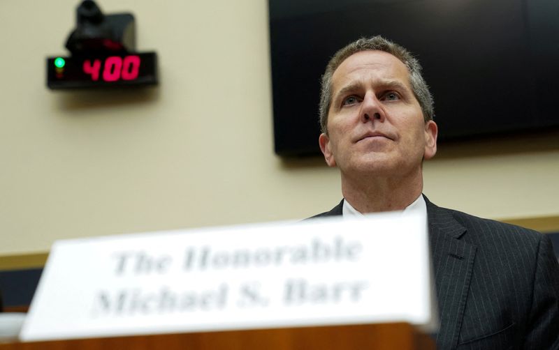 &copy; Reuters. FILE PHOTO: Federal Reserve Board Vice Chair for Supervision Michael Barr testifies at a House Financial Services Committee hearing on the response to the on recent bank failures of Silicon Valley Bank and Signature Bank, on Capitol Hill in Washington, U.