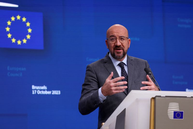 &copy; Reuters. European Council President Charles Michel holds a press conference, following a EU leaders' emergency video conference summit on Middle East crisis, in Brussels, Belgium October 17, 2023. REUTERS/Johanna Geron/ File Photo