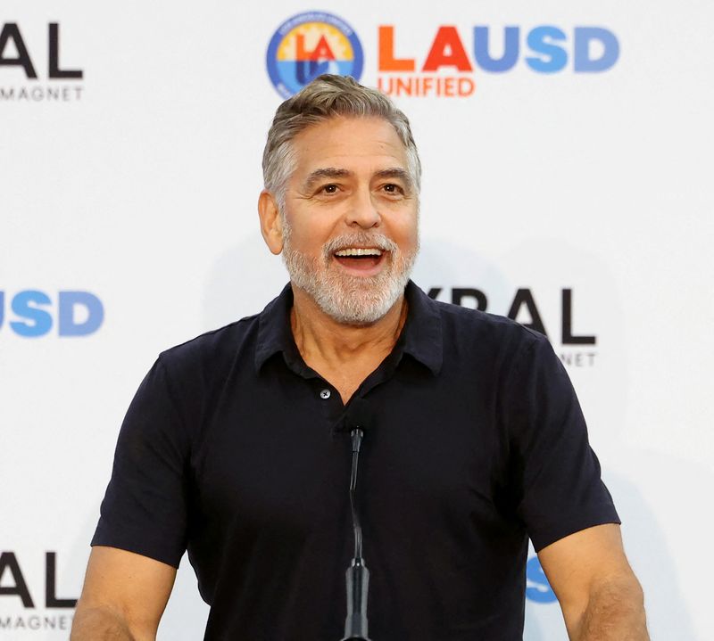 &copy; Reuters. FILE PHOTO: Actor George Clooney speaks at an event for the second year of the Roybal School of Film and Television Production Magnet at the Edward R. Roybal Learning Center in Los Angeles, California, U.S., October 13, 2023. REUTERS/Mario Anzuoni/File Ph