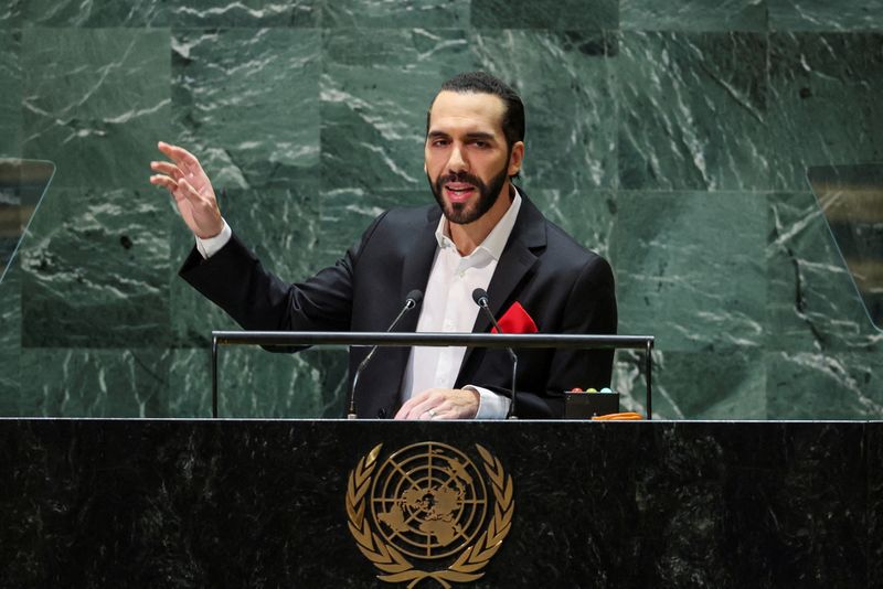 &copy; Reuters. FILE PHOTO: El Salvador's President Nayib Bukele addresses the 78th Session of the U.N. General Assembly in New York City, U.S., September 19, 2023.  REUTERS/Eduardo Munoz/File Photo