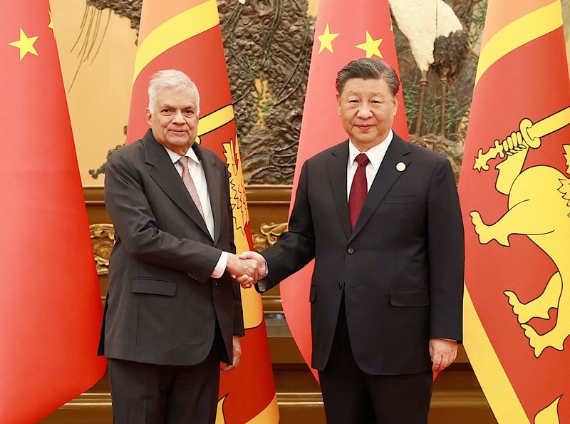 &copy; Reuters. Chinese President Xi Jinping meets with Sri Lanka's President Ranil Wickremesinghe, who is in Beijing for the third Belt and Road Forum for International Cooperation, at the Great Hall of the People in Beijing, China October 20, 2023. China Daily via REUT