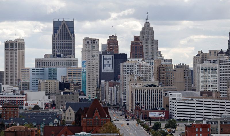 &copy; Reuters. FILE PHOTO: The skyline of Detroit is seen looking south from the midtown area in Detroit, Michigan October 23, 2013. REUTERS/Rebecca Cook/File Photo