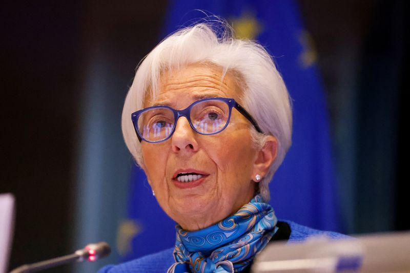 &copy; Reuters. FILE PHOTO: European Central Bank President Christine Lagarde addresses the European Parliament's Committee on Economic and Monetary Affairs, at the European Parliament, in Brussels, Belgium March 20, 2023. REUTERS/Johanna Geron/File photo