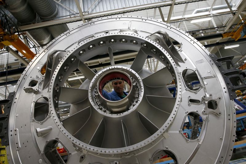 &copy; Reuters. FILE PHOTO: A technician works on an CFM56 civil aviation jet engine at the SNECMA plant in Reau, near Paris, France, January 6, 2016.  REUTERS/Philippe Wojazer