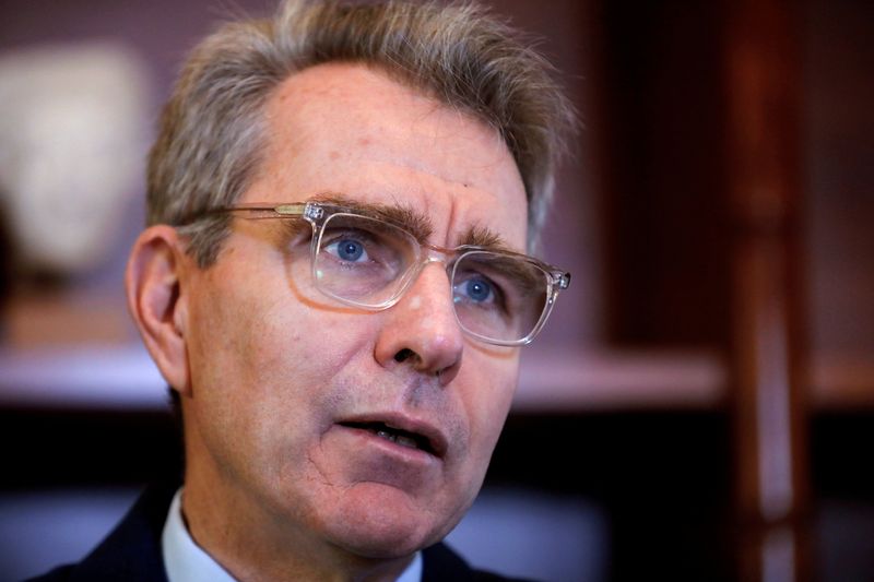 &copy; Reuters. FILE PHOTO: U.S. Ambassador to Greece Geoffrey R. Pyatt speaks during an interview with Reuters in Athens, Greece, October 20, 2017. REUTERS/Giorgos Moutafis/File Photo