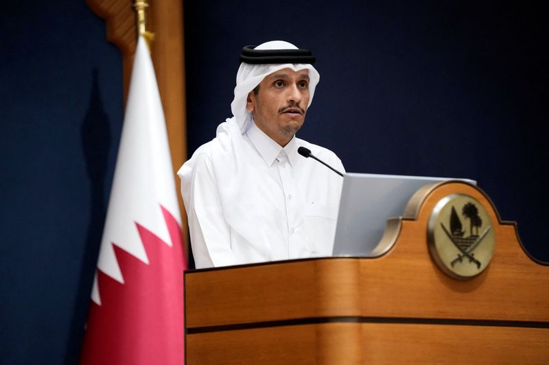 &copy; Reuters. رئيس الوزراء القطري الشيخ محمد بن عبد الرحمن آل ثاني يتحدث في الدوحة يوم 13 أكتوبر تشرين الأول 2023. صورة لرويترز من ممثل لوكالات  الأمباء.
