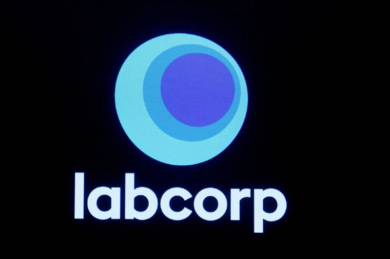 &copy; Reuters. FILE PHOTO: The logo for Labcorp, Laboratory Corporation of America, a life sciences company is displayed on a screen on the floor of the New York Stock Exchange (NYSE) in New York City, U.S., June 22, 2023. REUTERS/Brendan McDermid/File Photo