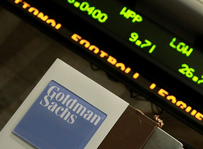 &copy; Reuters. FILE PHOTO: A Goldman Sachs sign is seen at the New York Stock Exchange April 21, 2010. REUTERS/Brendan McDermid/File Photo