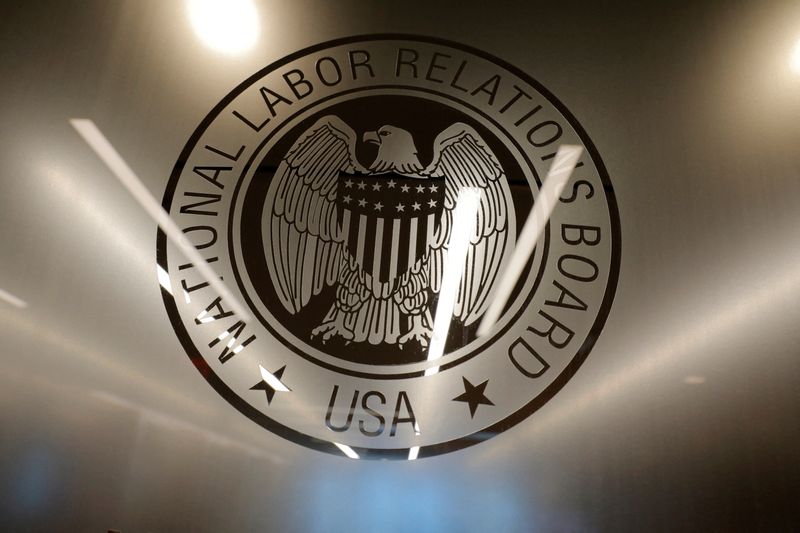 &copy; Reuters. FILE PHOTO: The seal of the National Labor Relations Board (NLRB) is seen at their headquarters in Washington, D.C., U.S., May 14, 2021. REUTERS/Andrew Kelly/File Photo