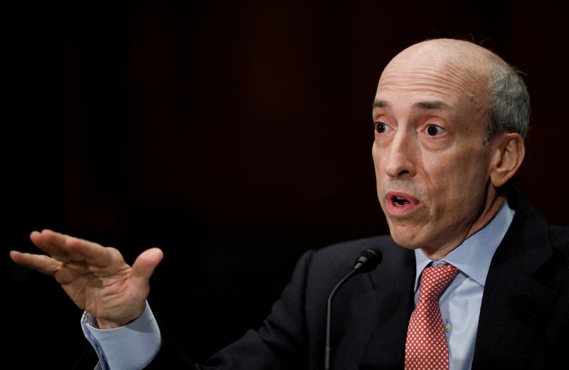 © Reuters. FILE PHOTO: U.S. Securities and Exchange Commission (SEC) Chairman Gary Gensler, testifies before the Senate Banking, Housing and Urban Affairs Committee during an oversight hearing on Capitol Hill in Washington, U.S., September 15, 2022. REUTERS/Evelyn Hockstein/File Photo