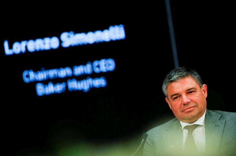 © Reuters. FILE PHOTO: Lorenzo Simonelli, Chairman and Chief Executive Officer for Baker Hughes, looks on during a session at Egypt's 5th Petroleum Show 