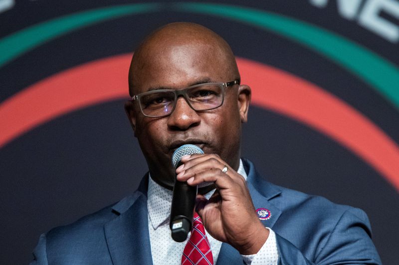 &copy; Reuters. U.S. Representative Jamaal Bowman (D-NY) speaks during the National Action Network National Convention in New York City, U.S., April 7, 2022. REUTERS/Eduardo Munoz/File Photo