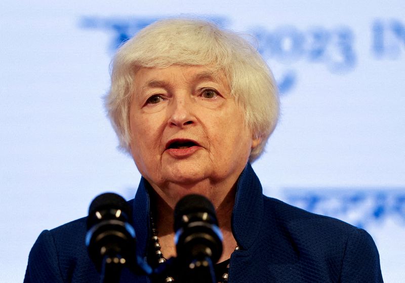 &copy; Reuters. FILE PHOTO: U.S. Treasury Secretary Janet Yellen addresses a news conference during a G20 finance ministers' and Central Bank governors' meeting at Gandhinagar, India, July 16, 2023. REUTERS/Amit Dave//File Photo