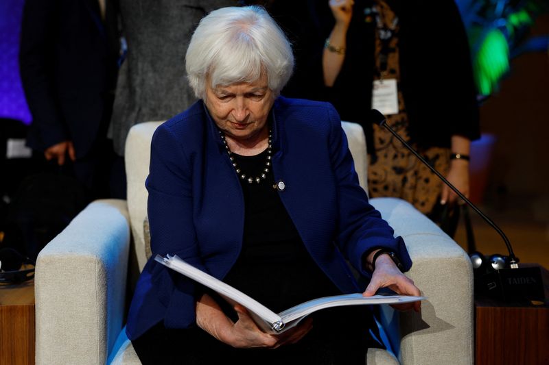 &copy; Reuters. U.S. Secretary of Treasury Janet Yellen prepares for the start of the Development Committee Plenary on the fourth day of the annual meeting of the IMF and the World Bank, following last month's deadly earthquake, in Marrakech, Morocco, October 12, 2023. R