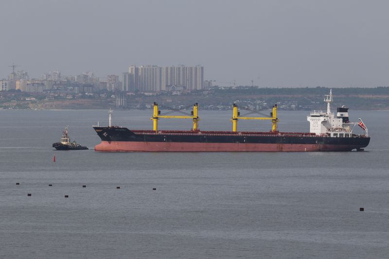 &copy; Reuters. ناقلة البضائع السائبة سوبر مارتينيلي الرافعة علم بربادوس تصل إلى ميناء أوديسا بعد استئناف تصدير الحبوب وسط هجوم روسيا على أوكرانيا يوم 21 ما