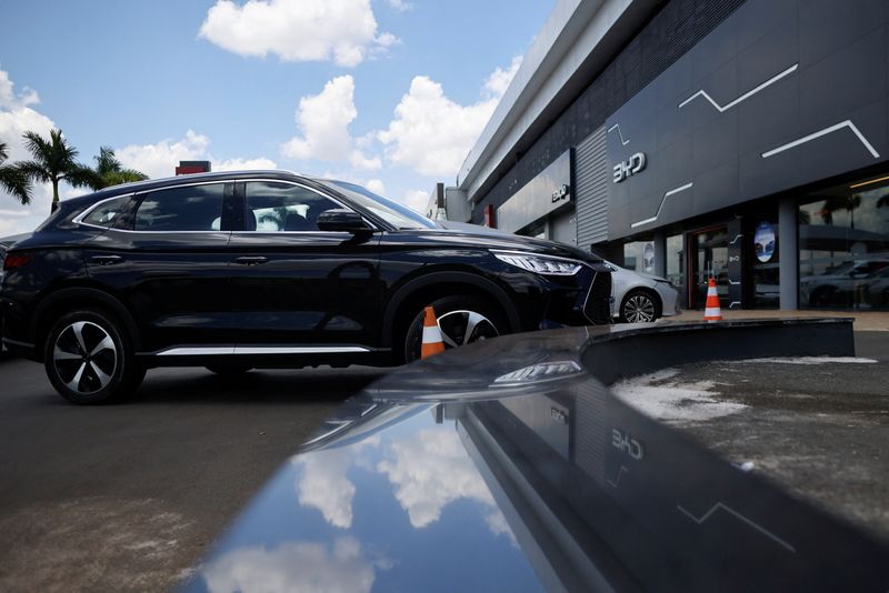 &copy; Reuters. BYD electric vehicles are seen at a BYD dealership in Brasilia, Brazil October 24, 2023. REUTERS/Adriano Machado