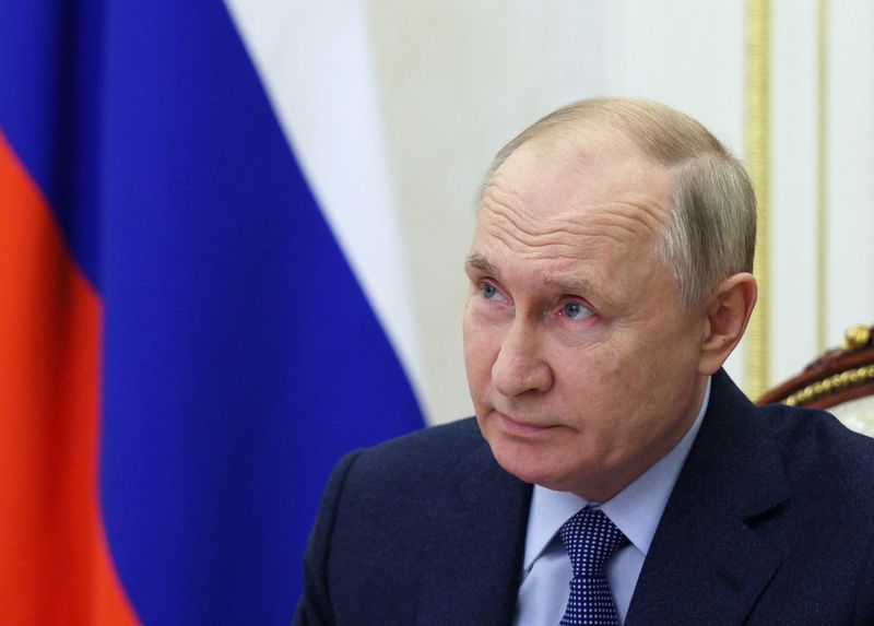 &copy; Reuters. Presidente da Rússia, Vladimir Putin, durante reunião por link de vídeo no Kremlin, em Moscou
27/10/2023 Sputnik/Gavriil Grigorov/Pool via REUTERS