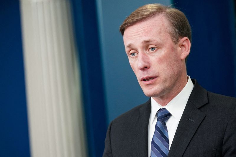 &copy; Reuters. FILE PHOTO: White House National Security Advisor Jake Sullivan speaks during a press briefing at the White House in Washington, D.C., U.S., September 15, 2023. REUTERS/Sarah Silbiger/File Photo