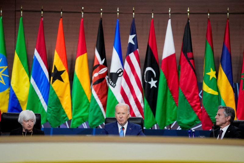 © Reuters. FILE PHOTO: U.S. Secretary of the Treasury Janet Yellen, President Joe Biden, and Secretary of State Antony Blinken attend the U.S.-Africa Leaders Summit Closing Session on Promoting Food Security and Food Systems Resilience, at the Walter E. Washington Convention Center, in Washington, D.C., U.S. December 15, 2022. REUTERS/Ken Cedeno