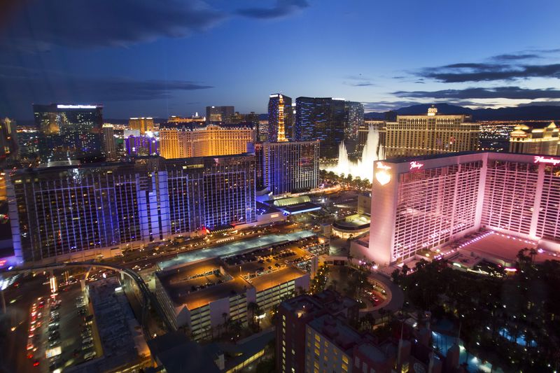 &copy; Reuters. FILE PHOTO: Las Vegas Strip casinos are seen from the 550 foot-tall (167.6 m) High Roller observation wheel, the tallest in the world, in Las Vegas, Nevada April 9, 2014. The wheel is the centerpiece of the $550 million Linq project, a retail, dining and 