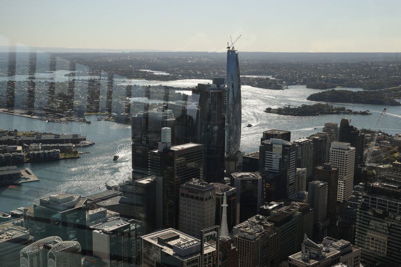 &copy; Reuters. A view of the Central Business District and surrounding city is seen from the Sydney Tower Eye observation deck as the state of New South Wales continues to report low numbers for new daily cases of the coronavirus disease (COVID-19), in Sydney, Australia