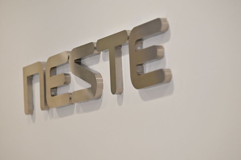 &copy; Reuters. A view of the Neste logo at the Neste refinery located in Tuas South, Singapore May 16, 2023. REUTERS/Caroline Chia/File Photo