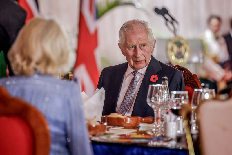 &copy; Reuters. Britain's King Charles attends the State Banquet hosted by Kenyan President William Ruto at the State House in Nairobi, Kenya, October 31, 2023. Luis Tato/Pool via REUTERS/File Photo