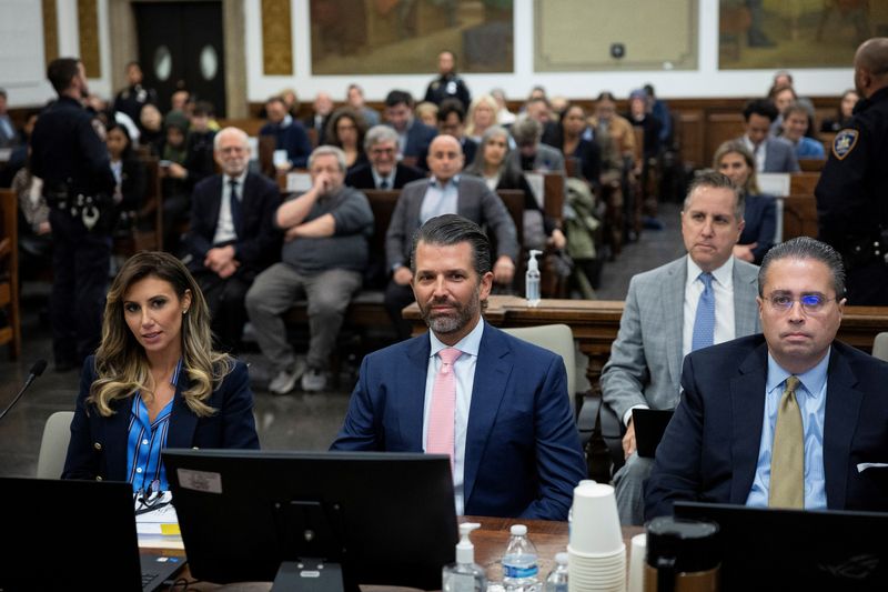 © Reuters. Former U.S. President Donald Trump's son and co-defendant, Donald Trump Jr., attends the Trump Organization civil fraud trial, in New York State Supreme Court in the Manhattan borough of New York City, U.S., November 1, 2023. REUTERS/Mike Segar/Pool