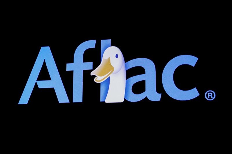 &copy; Reuters. FILE PHOTO: The company logo for Aflac is displayed on a screen on the floor at the New York Stock Exchange (NYSE) in New York, U.S., October 3, 2019. REUTERS/Brendan McDermid/File Photo