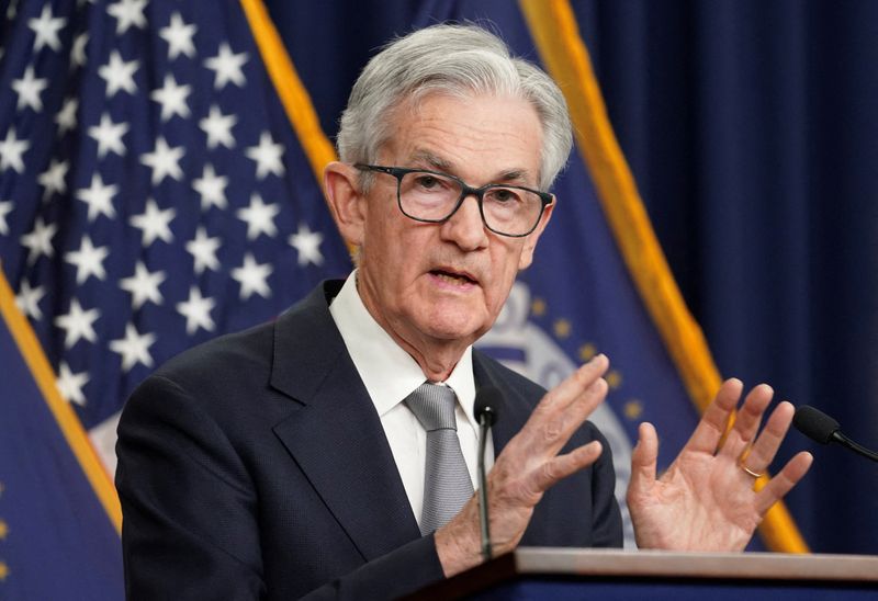 &copy; Reuters. Federal Reserve Board Chair Jerome Powell answers a question at a press conference following a closed two-day meeting of the Federal Open Market Committee on interest rate policy at the Federal Reserve in Washington, U.S., November 1, 2023. REUTERS/Kevin 
