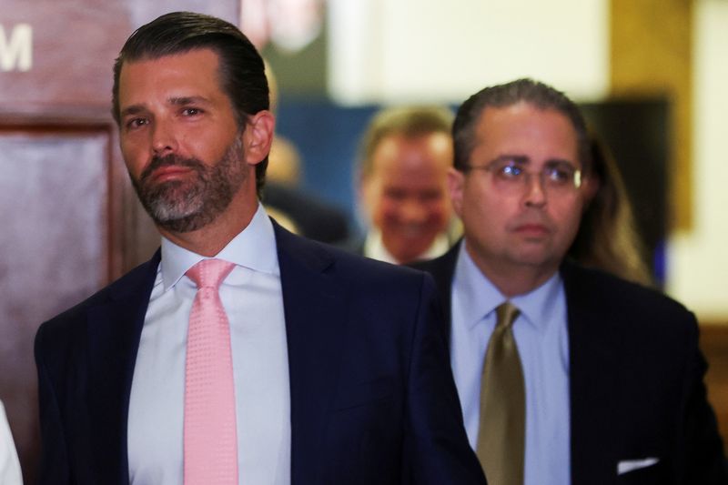 &copy; Reuters. Former U.S. President Donald Trump's son and co-defendant, Donald Trump Jr., leaves the courtroom after attending the Trump Organization civil fraud trial, in New York State Supreme Court in the Manhattan borough of New York City, U.S., November 1, 2023. 