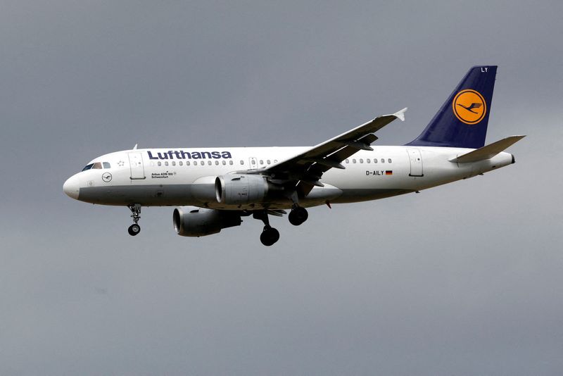 &copy; Reuters. FILE PHOTO: A Lufthansa Airbus A319 airplane lands at the Charles de Gaulle International Airport in Roissy, near Paris, July 28, 2017. REUTERS/Benoit Tessier/File Photo