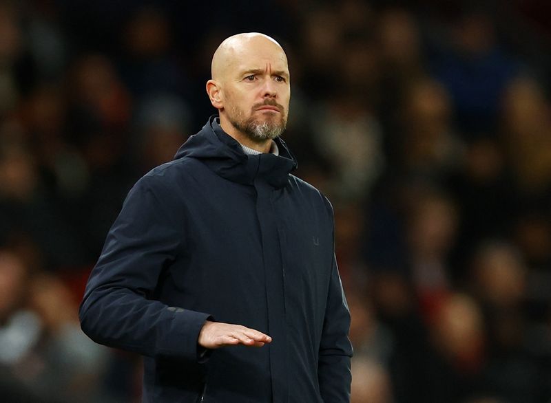 &copy; Reuters. Soccer Football - Carabao Cup - Fourth Round - Manchester United v Newcastle United - Old Trafford, Manchester, Britain - November 1, 2023 Manchester United manager Erik ten Hag reacts REUTERS/Molly Darlington 