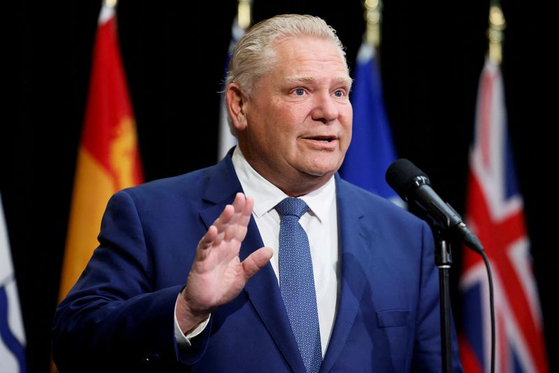 &copy; Reuters. FILE PHOTO: Ontario Premier Doug Ford speaks to media as Provincial and Territorial premiers gather to discuss healthcare in Ottawa, Ontario, Canada, February 7, 2023. REUTERS/Blair Gable/File Photo