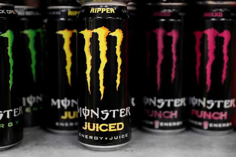 &copy; Reuters. FILE PHOTO: Monster energy drinks are seen for sale in a motorway services shop, Reading, Britain, January 25, 2019. REUTERS/Peter Cziborra/File Photo