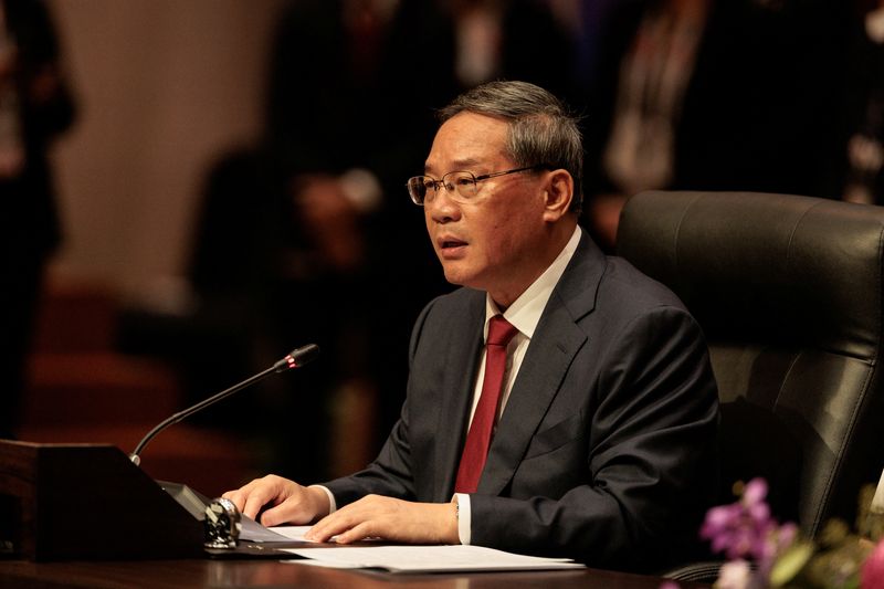 &copy; Reuters. China's Premier Li Qiang speaks during the 26th ASEAN-China Summit at the 43rd ASEAN Summit in Jakarta, Indonesia, on September 6, 2023. Yasuyoshi Chiba/Pool via REUTERS/ File photo