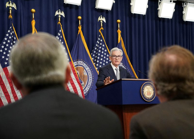 &copy; Reuters. FILE PHOTO: Federal Reserve Board Chairman Jerome Powell answers a question at a press conference following a closed two-day meeting of the Federal Open Market Committee on interest rate policy at the Federal Reserve in Washington, U.S., November 1, 2023.
